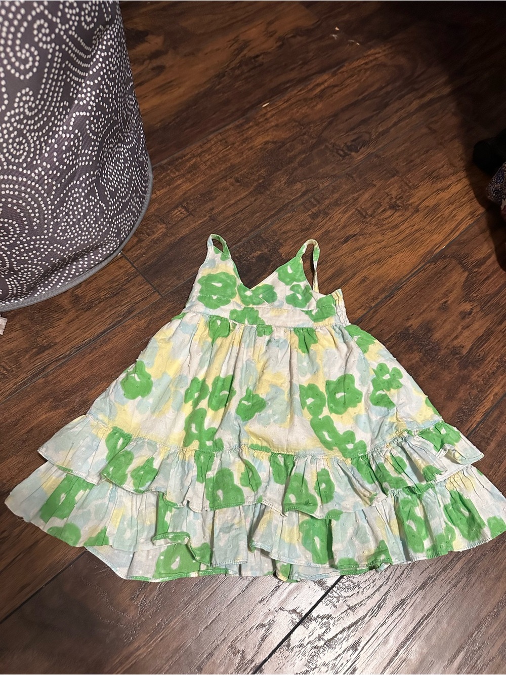 Vintage Penelope Mack Green and Yellow Floral Tiered Dress